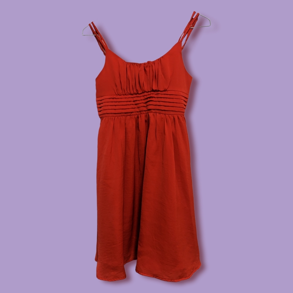 H&M Red Dress with Spaghetti Straps, Size 4, Elastic Ruched Back.